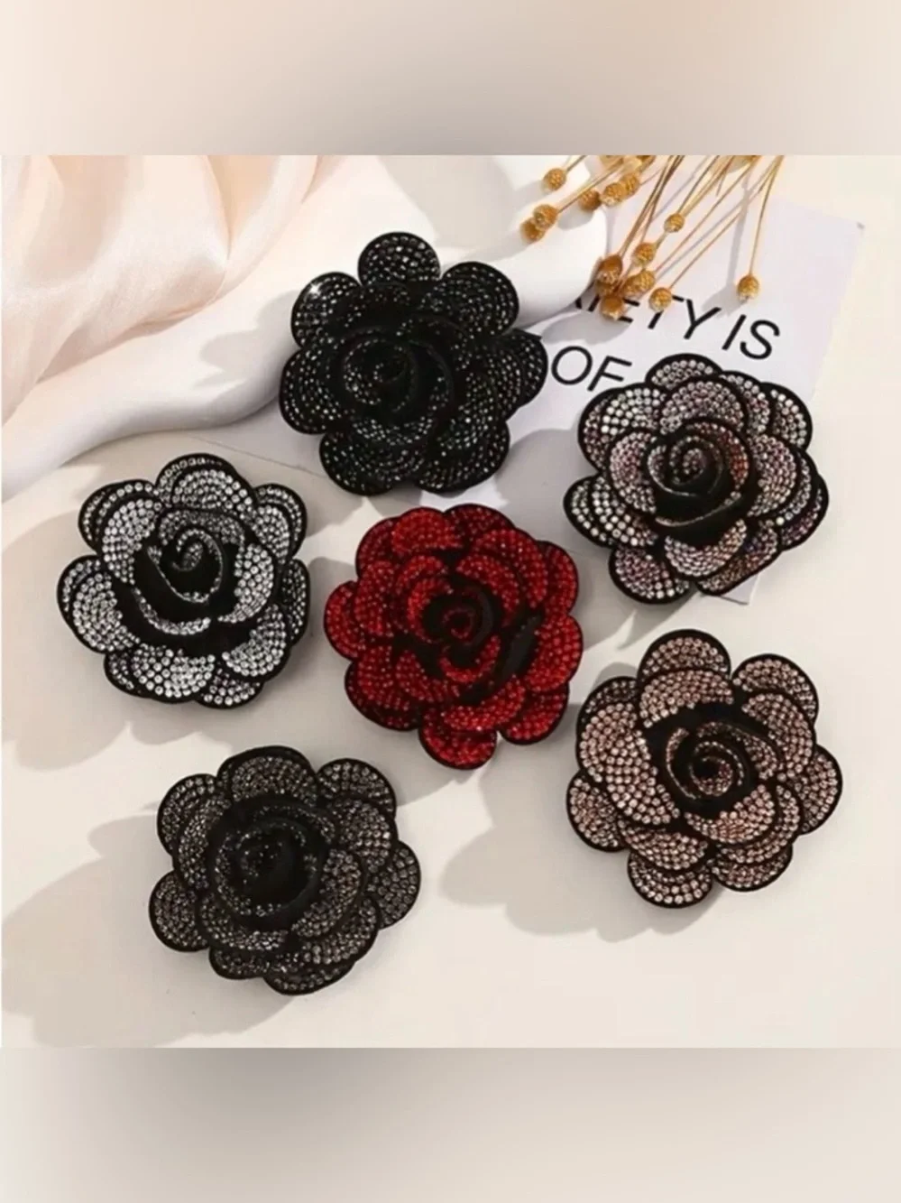 Red Rose Appliqué with Red Rhinestones, Elegant Accessory, 2.55” Sew-On